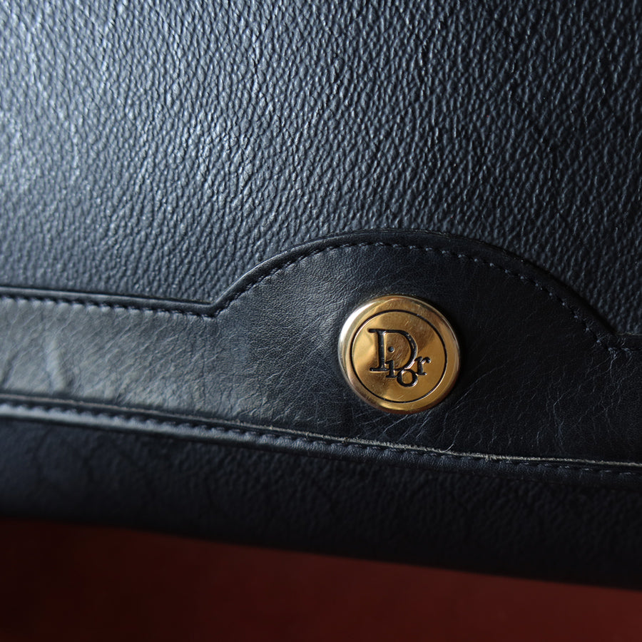 Christian Dior Vintage Black Leather Honeycomb Monogram Shoulder Bag