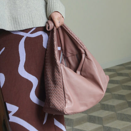 Bottega Veneta Dusty Pink Leather Intrecciato Weave Knot Large Hobo Shoulder Bag