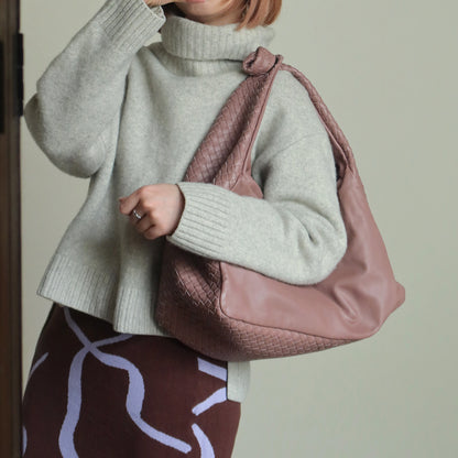 Bottega Veneta Dusty Pink Leather Intrecciato Weave Knot Large Hobo Shoulder Bag