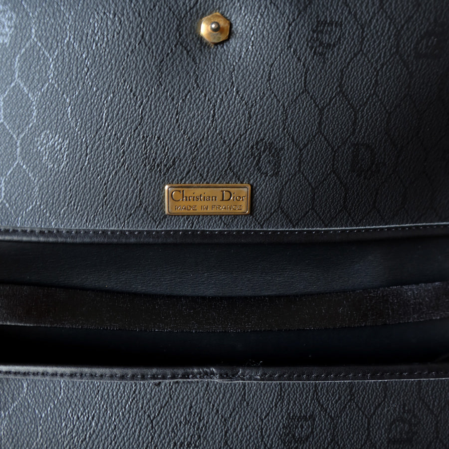 Christian Dior Vintage Black Leather Honeycomb Monogram Shoulder Bag