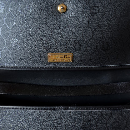 Christian Dior Vintage Black Leather Honeycomb Monogram Shoulder Bag