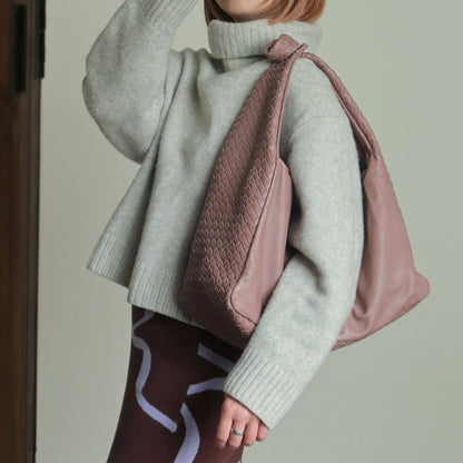 Bottega Veneta Dusty Pink Leather Intrecciato Weave Knot Large Hobo Shoulder Bag