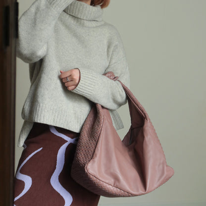 Bottega Veneta Dusty Pink Leather Intrecciato Weave Knot Large Hobo Shoulder Bag