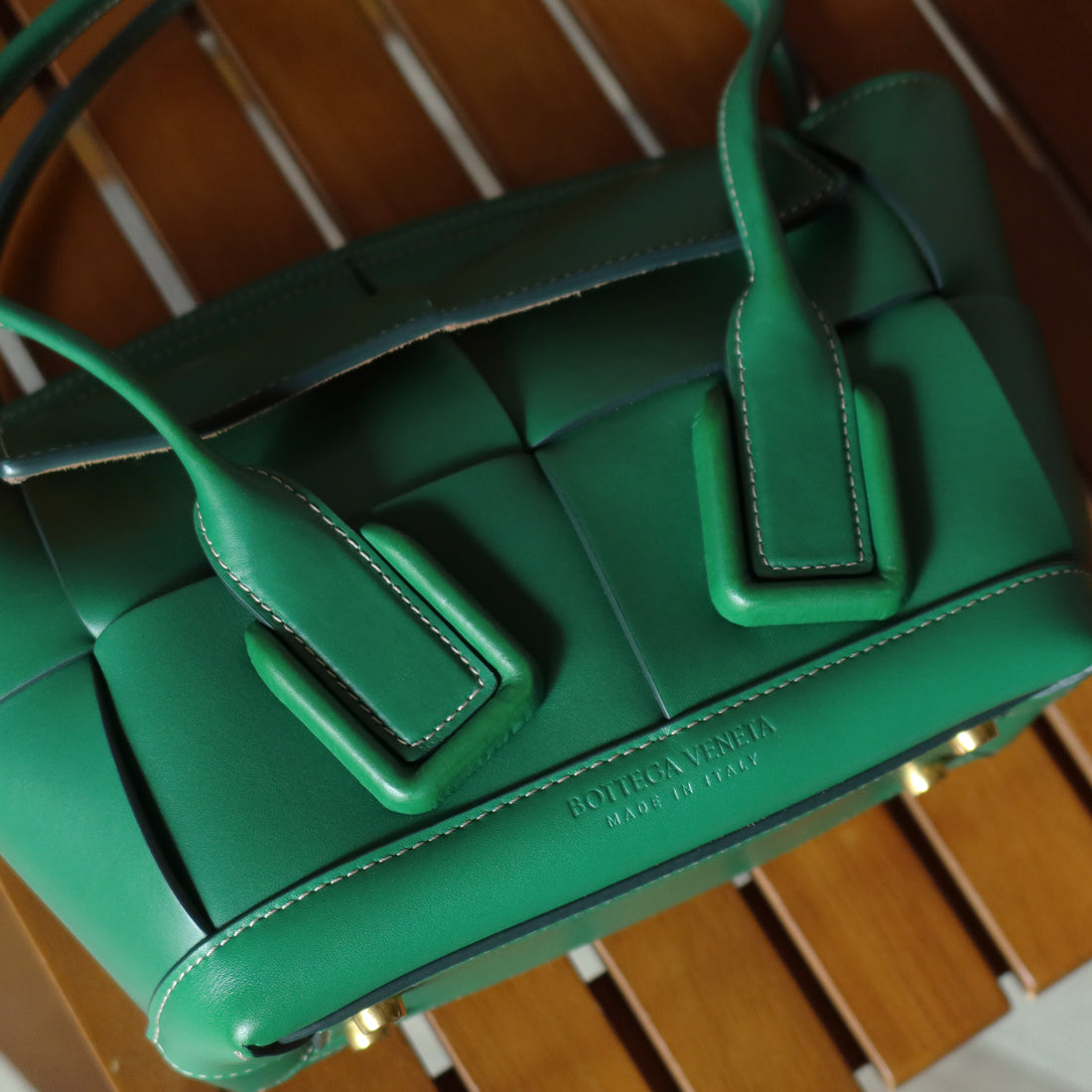 Bottega Veneta Vintage Green Calfskin Maxi Intrecciato Mini Arco 2way Tote Bag
