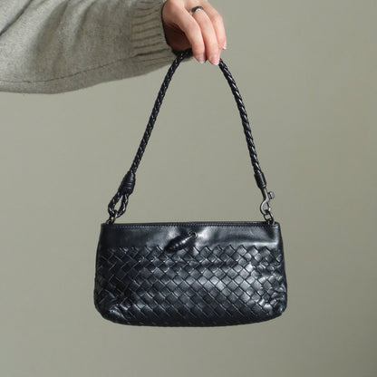 Bottega Veneta Vintage Black Intrecciato Weave Mini Pochette Clutch Shoulder Bag S