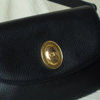 Christian Dior Vintage Black CD Gold oval medallion 2way Shoulder Bag