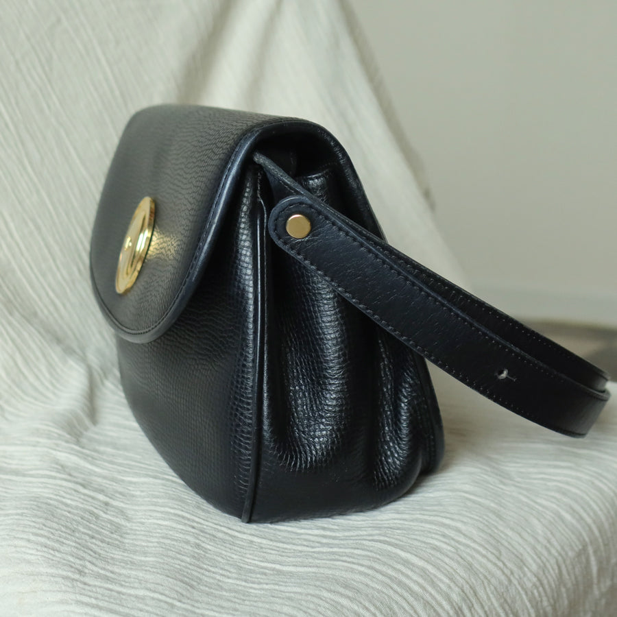 Christian Dior Vintage Black CD Gold oval medallion 2way Shoulder Bag