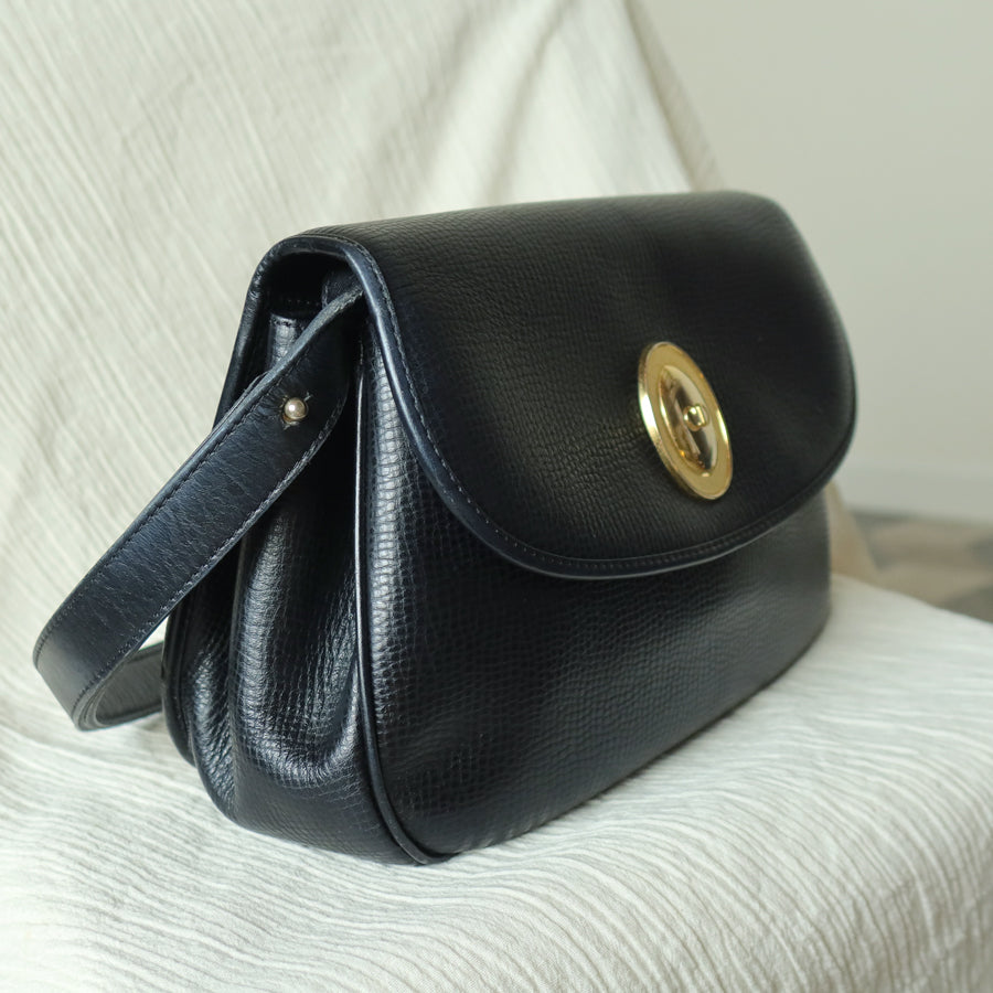 Christian Dior Vintage Black CD Gold oval medallion 2way Shoulder Bag