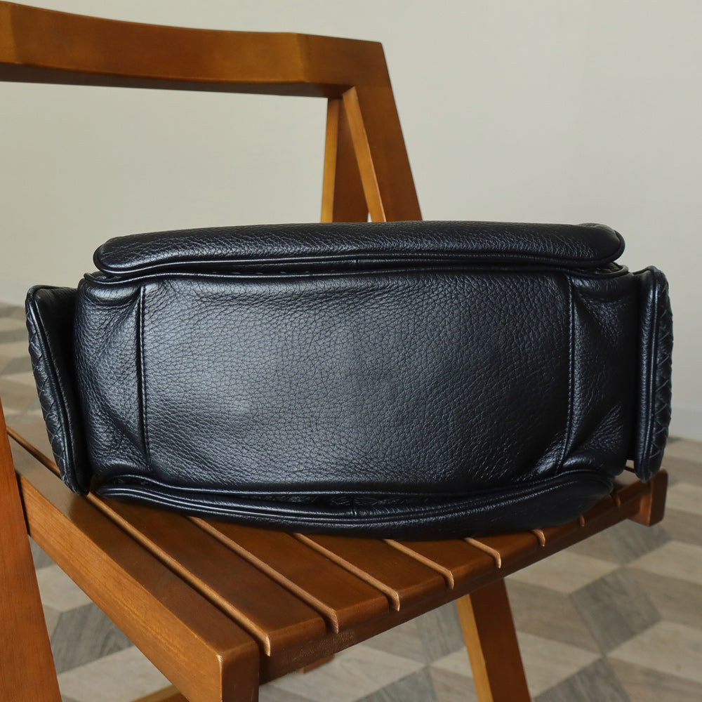 Bottega Veneta Vintage Black Intrecciato Sloane Braided Strap Shoulder Bag