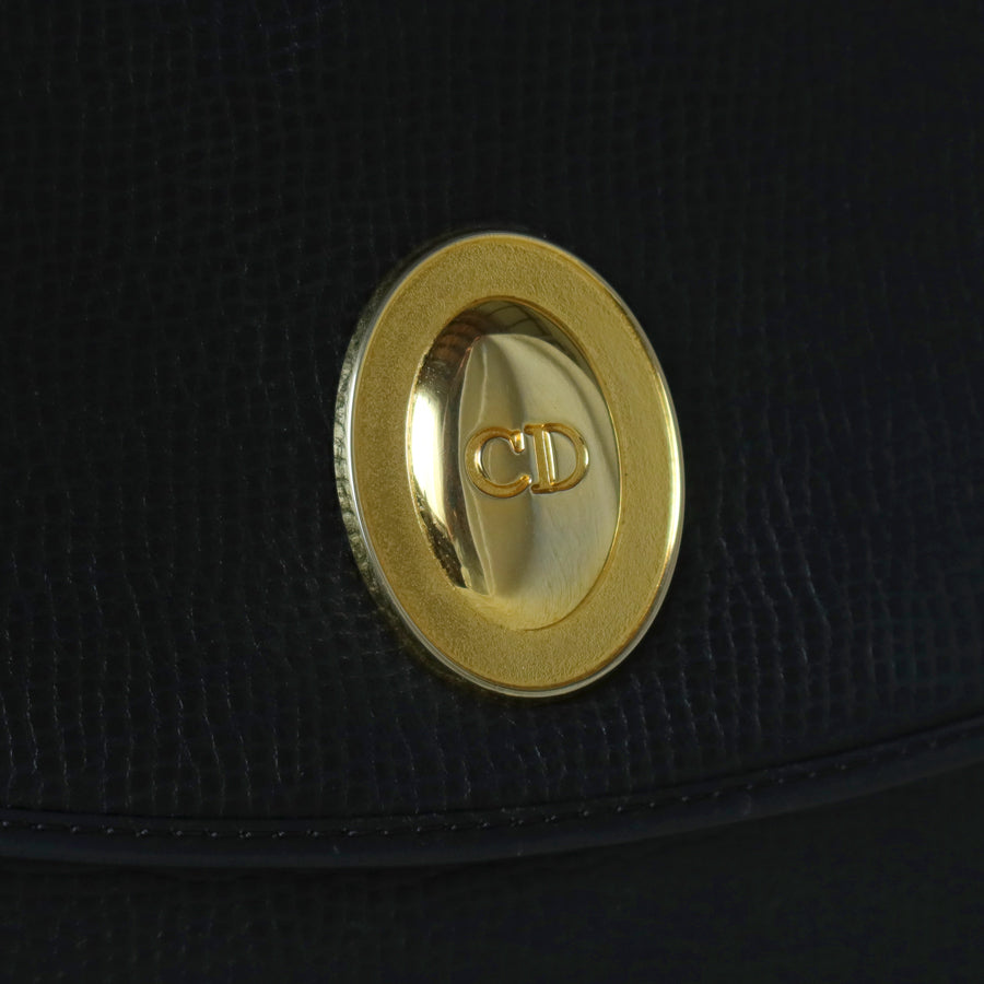 Christian Dior Vintage Black CD Gold oval medallion 2way Shoulder Bag