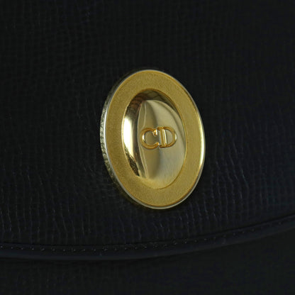 Christian Dior Vintage Black CD Gold oval medallion 2way Shoulder Bag