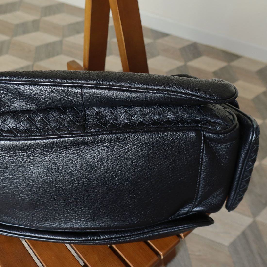 Bottega Veneta Vintage Black Intrecciato Sloane Braided Strap Shoulder Bag