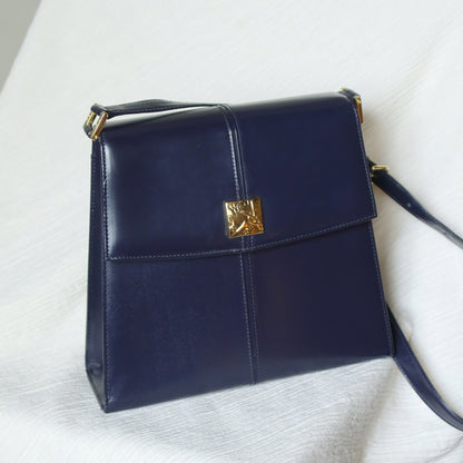 YSL Saint Laurent Vintage Dark Navy Glossy Leather 2way Top Handle Flap Bag