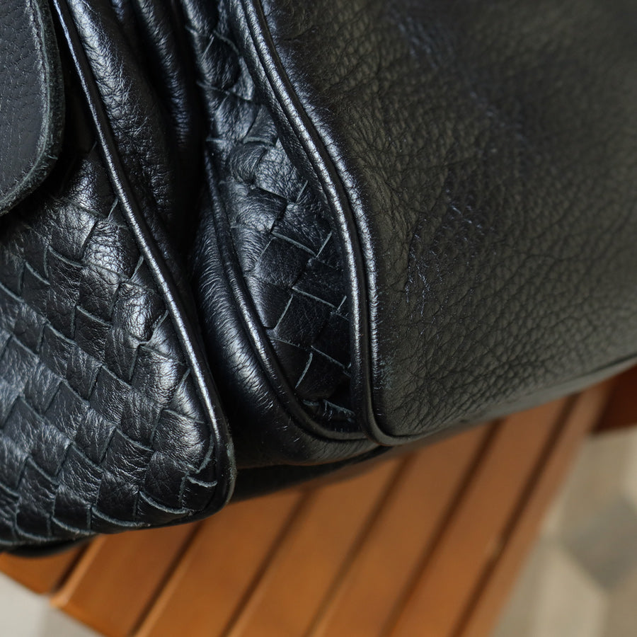 Bottega Veneta Vintage Black Intrecciato Sloane Braided Strap Shoulder Bag