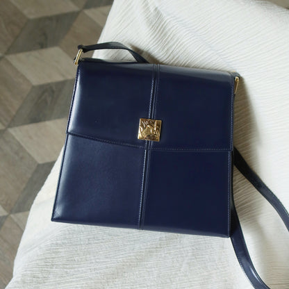 YSL Saint Laurent Vintage Dark Navy Glossy Leather 2way Top Handle Flap Bag