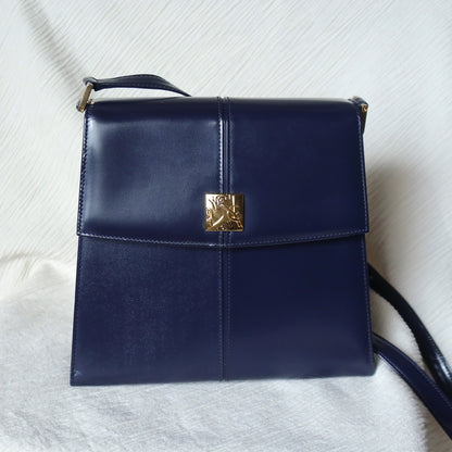 YSL Saint Laurent Vintage Dark Navy Glossy Leather 2way Top Handle Flap Bag