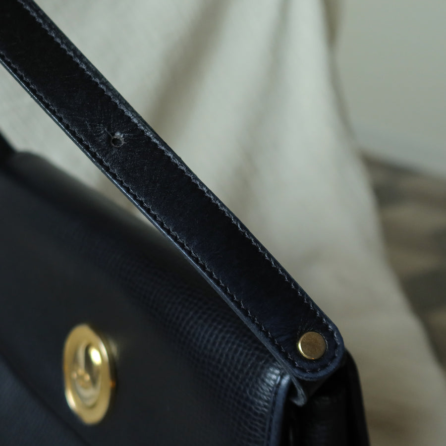 Christian Dior Vintage Black CD Gold oval medallion 2way Shoulder Bag