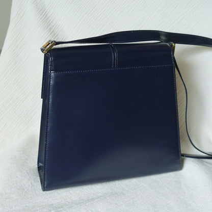 YSL Saint Laurent Vintage Dark Navy Glossy Leather 2way Top Handle Flap Bag