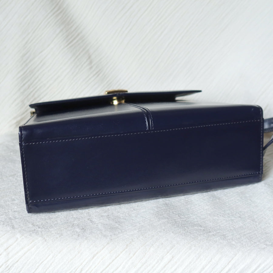 YSL Saint Laurent Vintage Dark Navy Glossy Leather 2way Top Handle Flap Bag