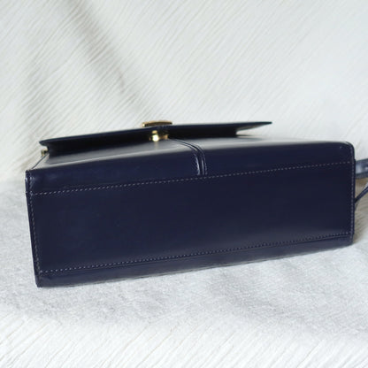 YSL Saint Laurent Vintage Dark Navy Glossy Leather 2way Top Handle Flap Bag