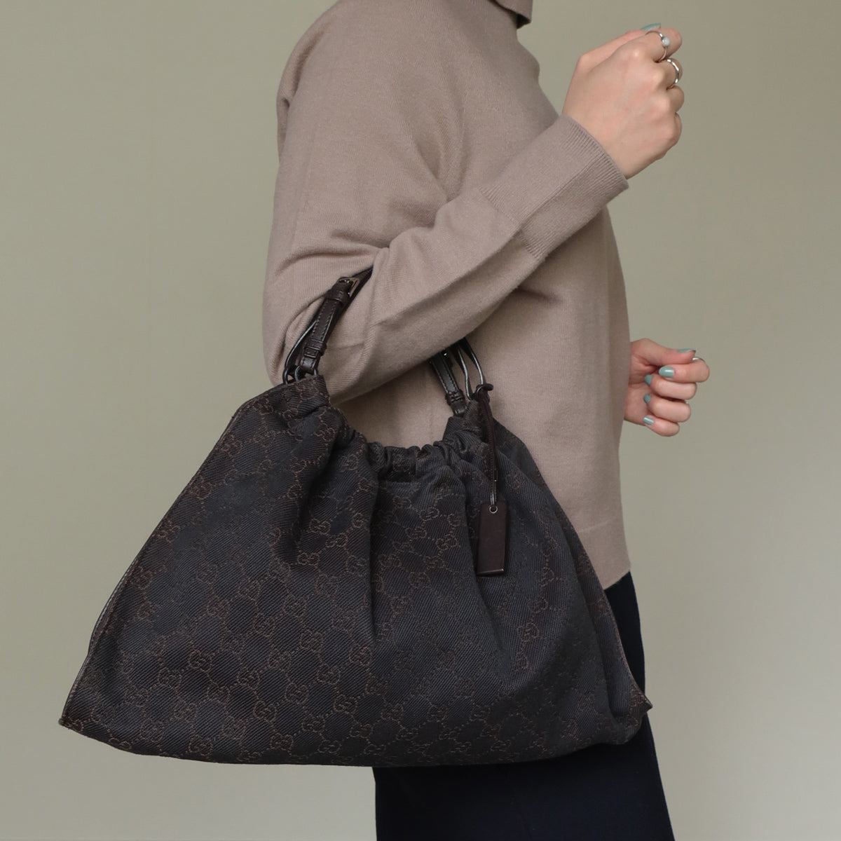 Gucci Vintage GG Monogram Brown Shoulder Hobo Bag