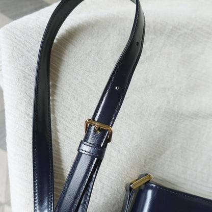 YSL Saint Laurent Vintage Dark Navy Glossy Leather 2way Top Handle Flap Bag