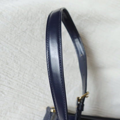 YSL Saint Laurent Vintage Dark Navy Glossy Leather 2way Top Handle Flap Bag