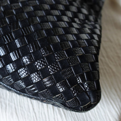 Rare Bottega Veneta Vintage Black Leather Double Intrecciato Weave Shoulder Bag