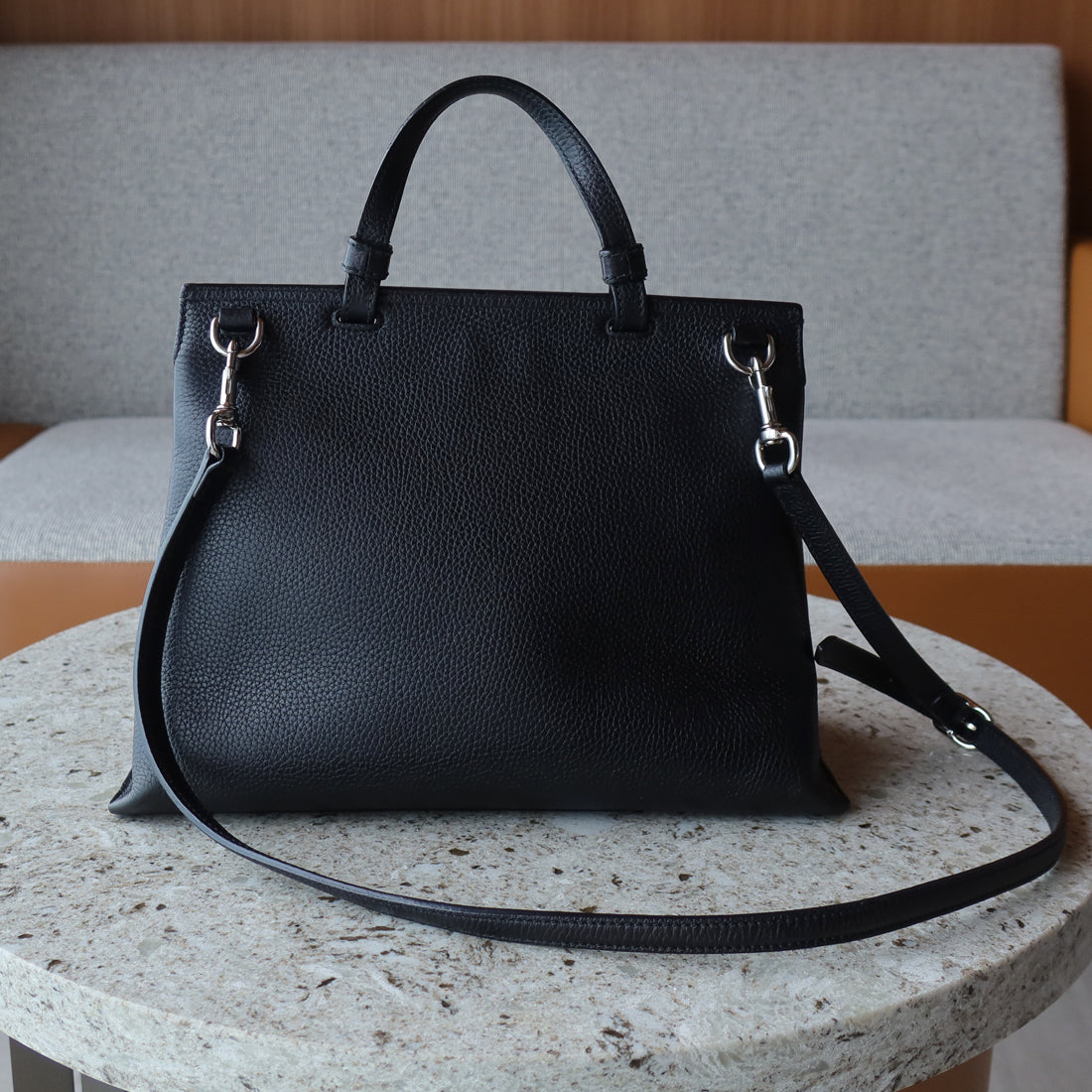 Gucci Vintage Black Medium Bamboo Daily Top Handle 2way Shoulder Bag