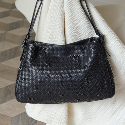 Rare Bottega Veneta Vintage Black Intrecciato knots Ring Strap Shoulder Bag