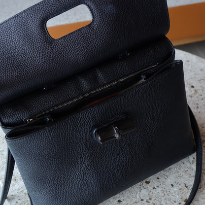 Gucci Vintage Black Medium Bamboo Daily Top Handle 2way Shoulder Bag