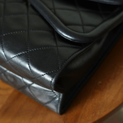 Chanel Vintage Black Matelasse Lambskin Asymmetrical Double Flap Bag with Tassel