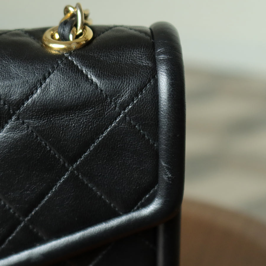 Chanel Vintage Black Matelasse Lambskin Asymmetrical Double Flap Bag with Tassel