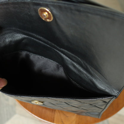 Chanel Vintage Black Matelasse Lambskin Asymmetrical Double Flap Bag with Tassel