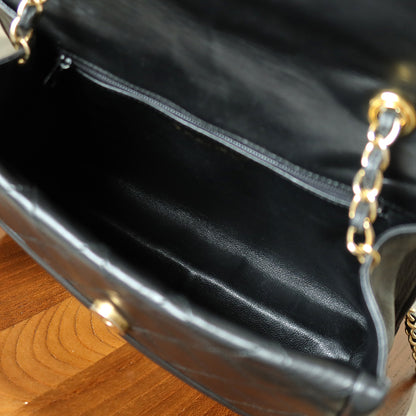 Chanel Vintage Black Matelasse Lambskin Asymmetrical Double Flap Bag with Tassel