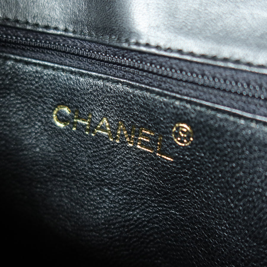 Chanel Vintage Black Matelasse Lambskin Asymmetrical Double Flap Bag with Tassel