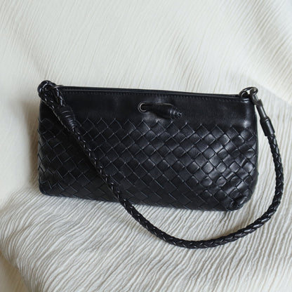 Bottega Veneta Vintage Black Intrecciato Weave Mini Pochette Clutch Shoulder Bag S
