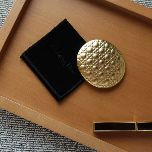 Rare Christian Dior Vintage Metallic Gold Cannage Motif Beauty Mirror