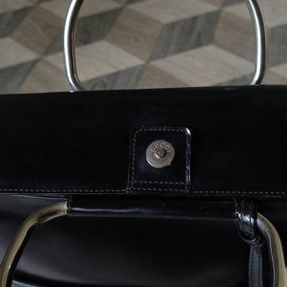 Gucci Vintage Black Ring Handles Travel Work Daily Bag