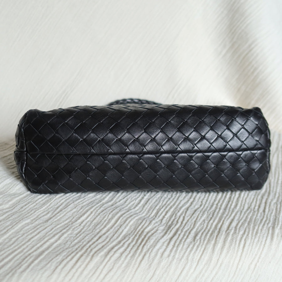 Bottega Veneta Vintage Black Intrecciato Weave Mini Pochette Clutch Shoulder Bag S