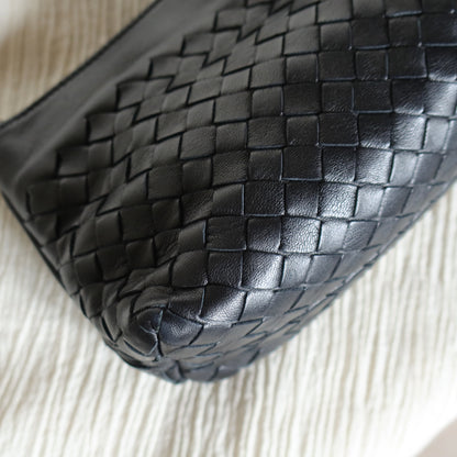 Bottega Veneta Vintage Black Intrecciato Weave Mini Pochette Clutch Shoulder Bag S