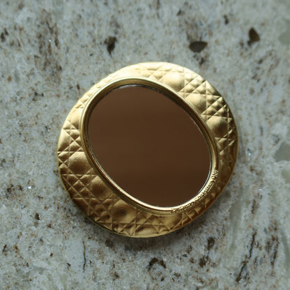 Rare Christian Dior Vintage Metallic Gold Cannage Motif Beauty Mirror
