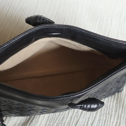 Bottega Veneta Vintage Black Intrecciato Weave Mini Pochette Clutch Shoulder Bag S