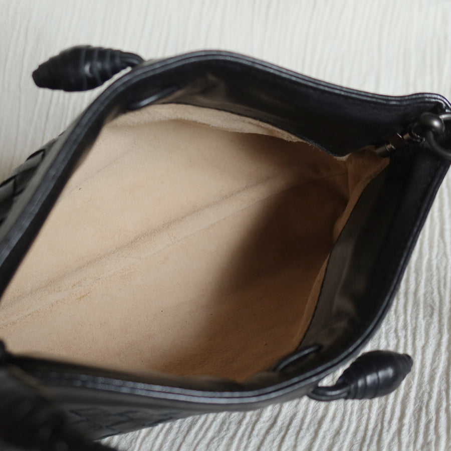 Bottega Veneta Vintage Black Intrecciato Weave Mini Pochette Clutch Shoulder Bag S