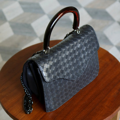 Bottega Veneta Vintage Lambskin Mini Intrecciato Flap Bag