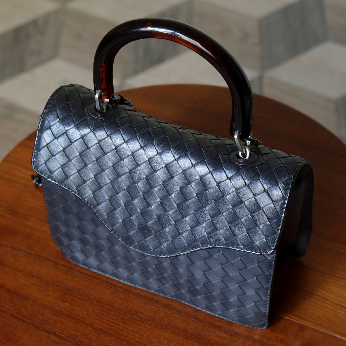 Bottega Veneta Vintage Lambskin Mini Intrecciato Flap Bag