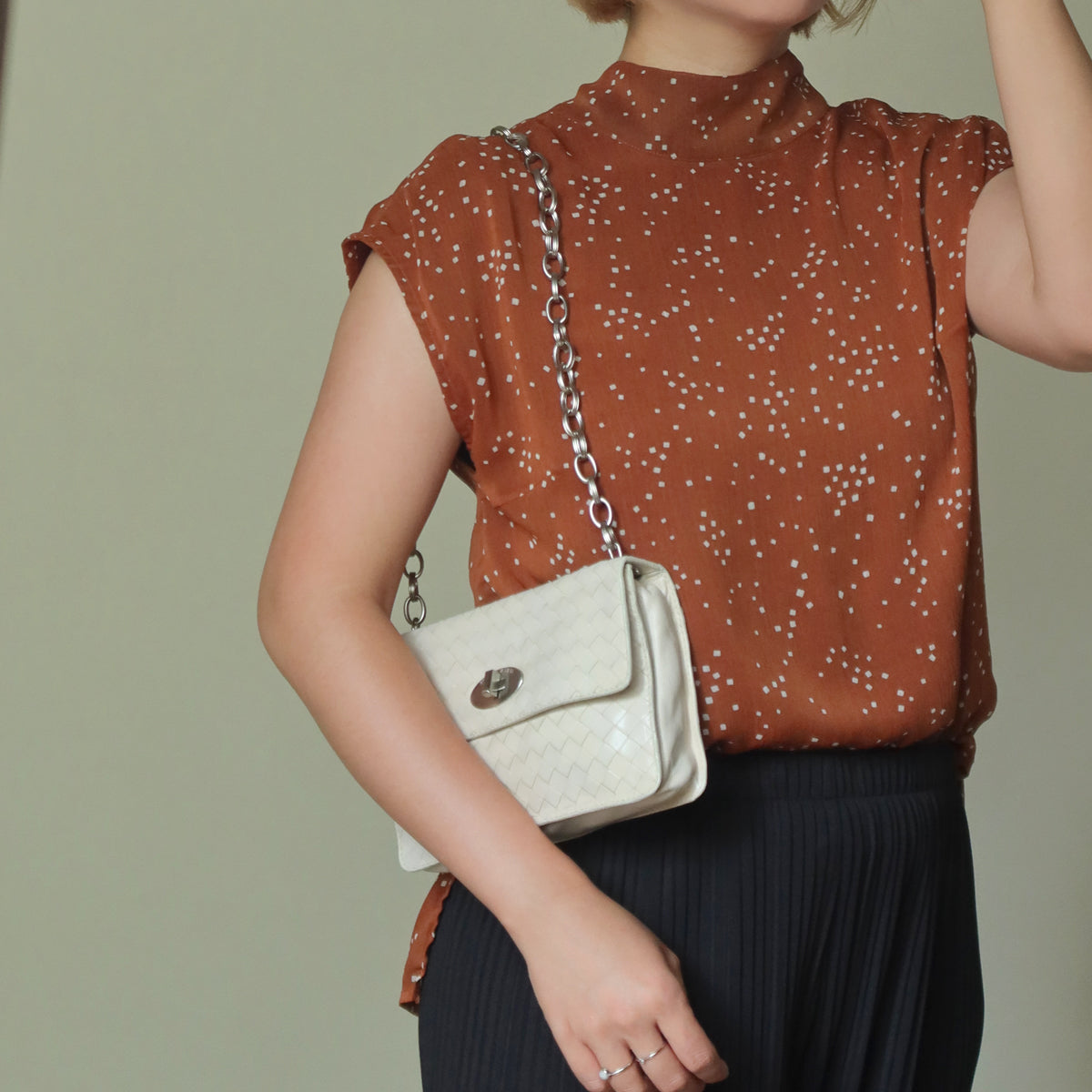 Bottega Veneta Vintage Ivory White Intrecciato Turn lock 2way Mini Shoulder Bag