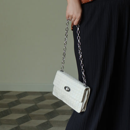 Bottega Veneta Vintage Ivory White Intrecciato Turn lock 2way Mini Shoulder Bag