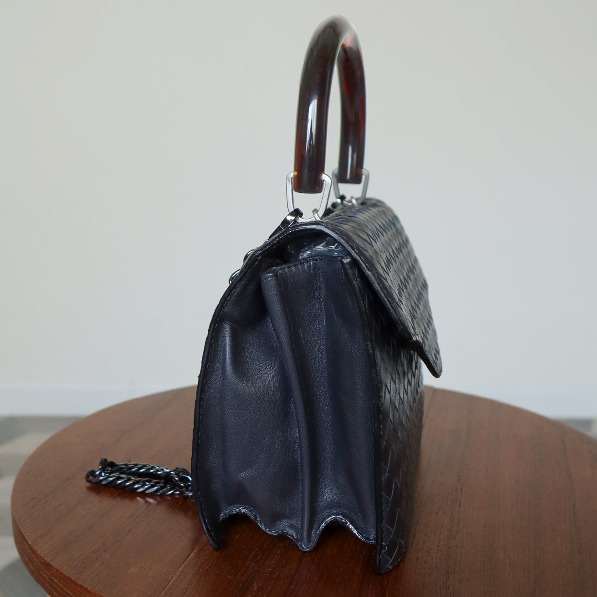 Bottega Veneta Vintage Lambskin Mini Intrecciato Flap Bag