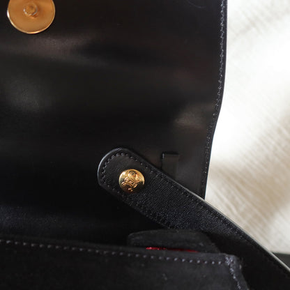Celine Vintage Black Dual Leather Gold Ring Top Handle Shoulder Flap Bag